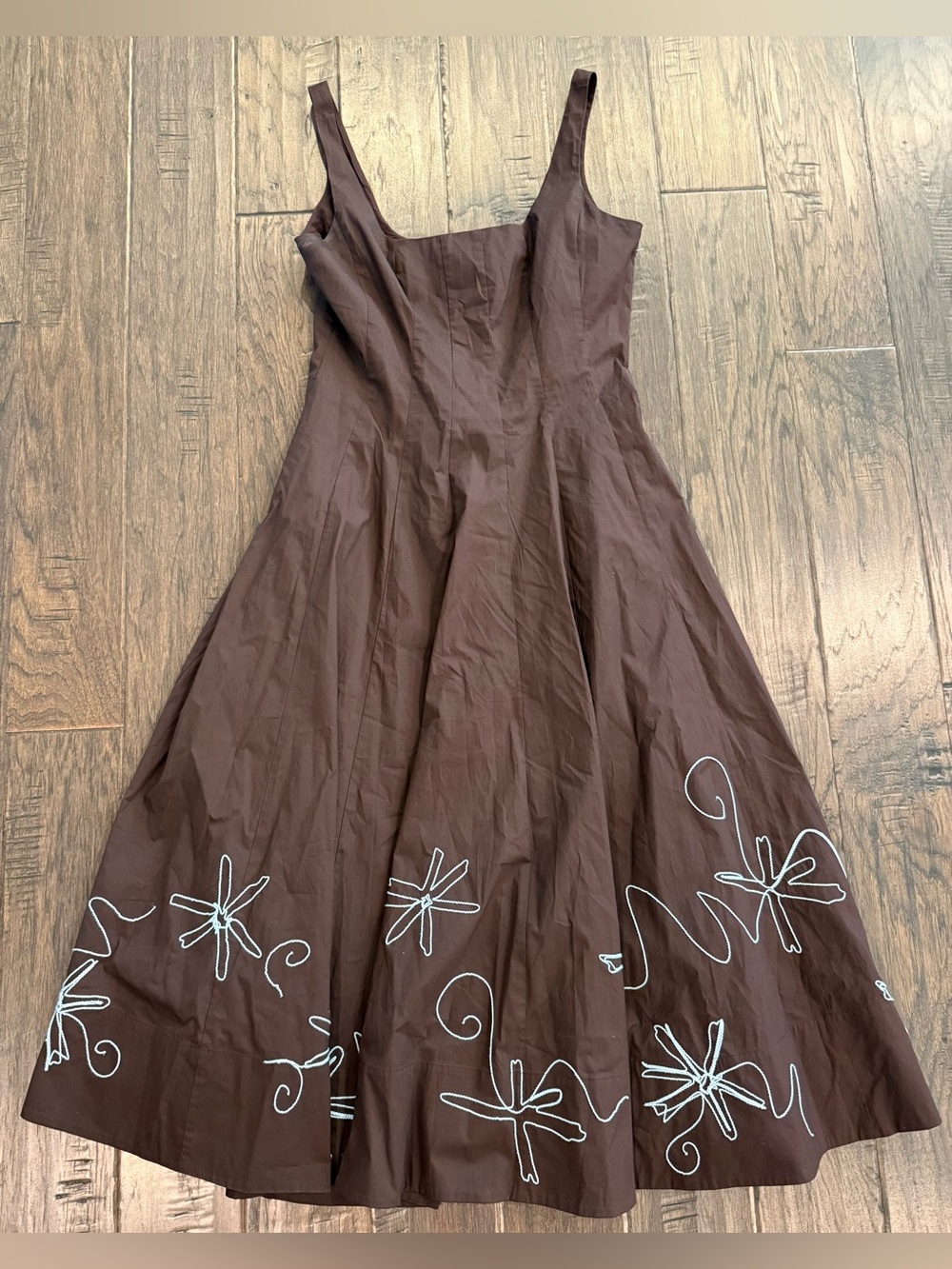 STAUD Wells Midi Dress Floral Stitch A- Line Size 10 - Picture 3 of 8